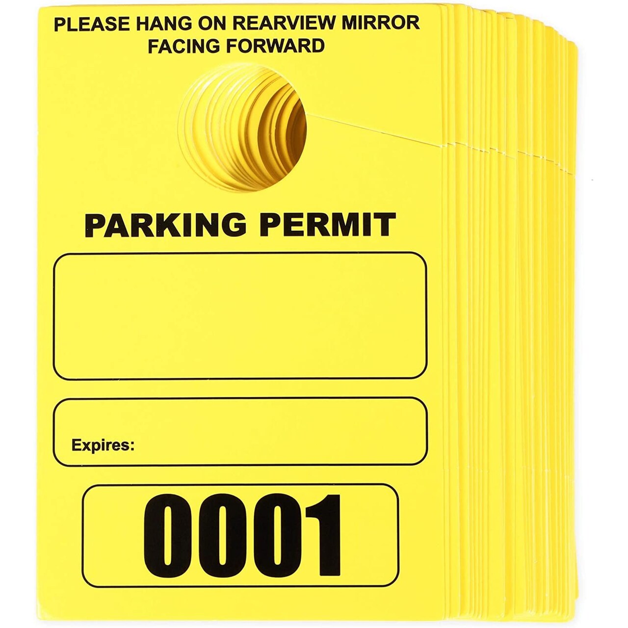 100 Pack Temporary Parking Permit Hang Tags Numbered 0001-0100, Hanging Passes for Car Mirrors, Bulk (Yellow, 3.15 x 4.75 In)